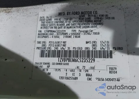 2012 Ford Mustang V6 Premium z USA, uszkodzony, nr VIN 1ZVBP8EM6C5235229